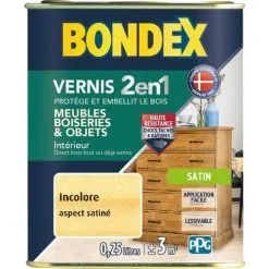 Vernis Bois Intérieur Et Extérieur 2 En 1 Bondex - Aspect Satiné - 250 Ml